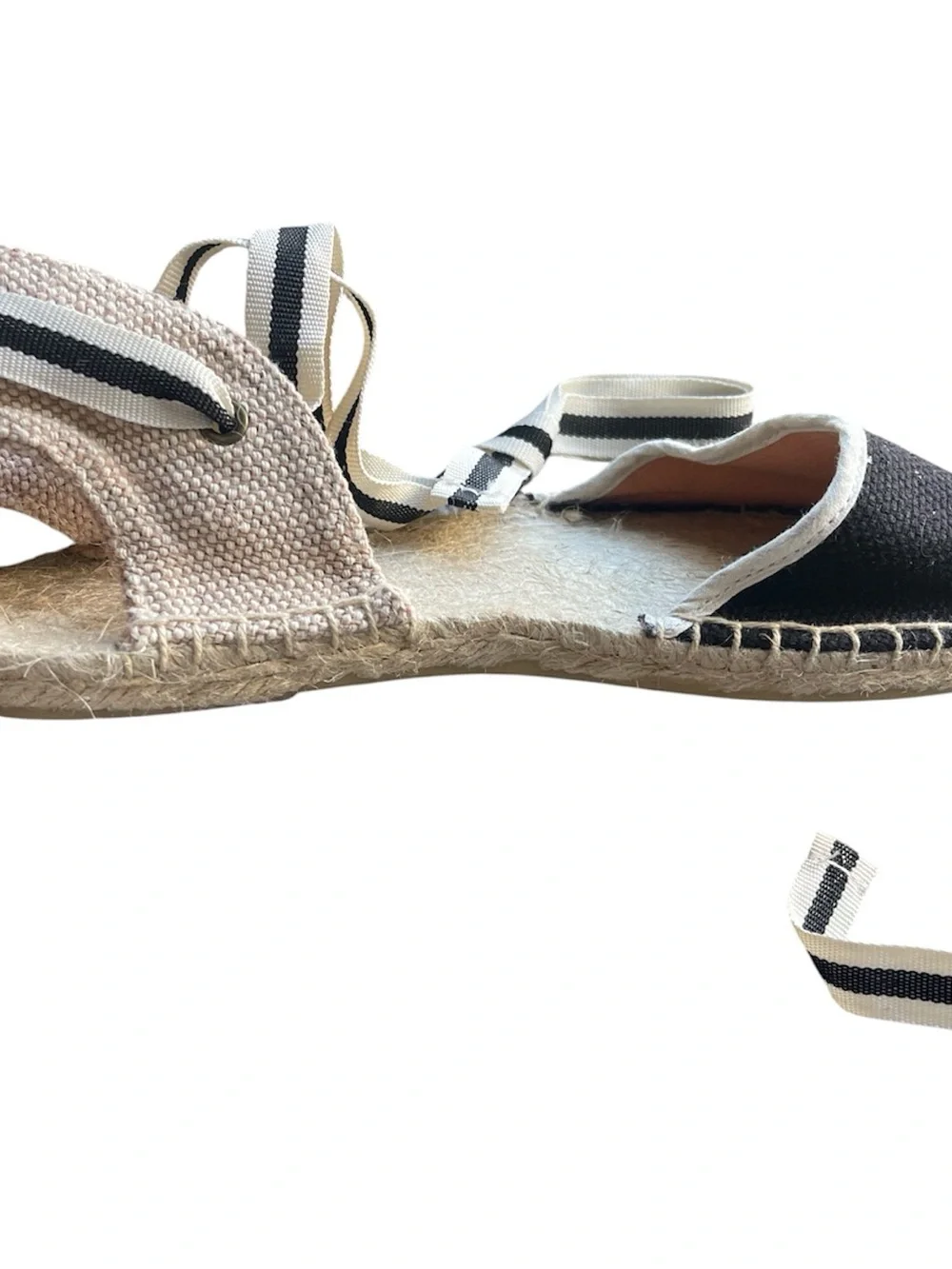 SOLUDOS Lauren Lace Up Espadrille Sandals Ankle Wrap Black Linen Women's. Size 7